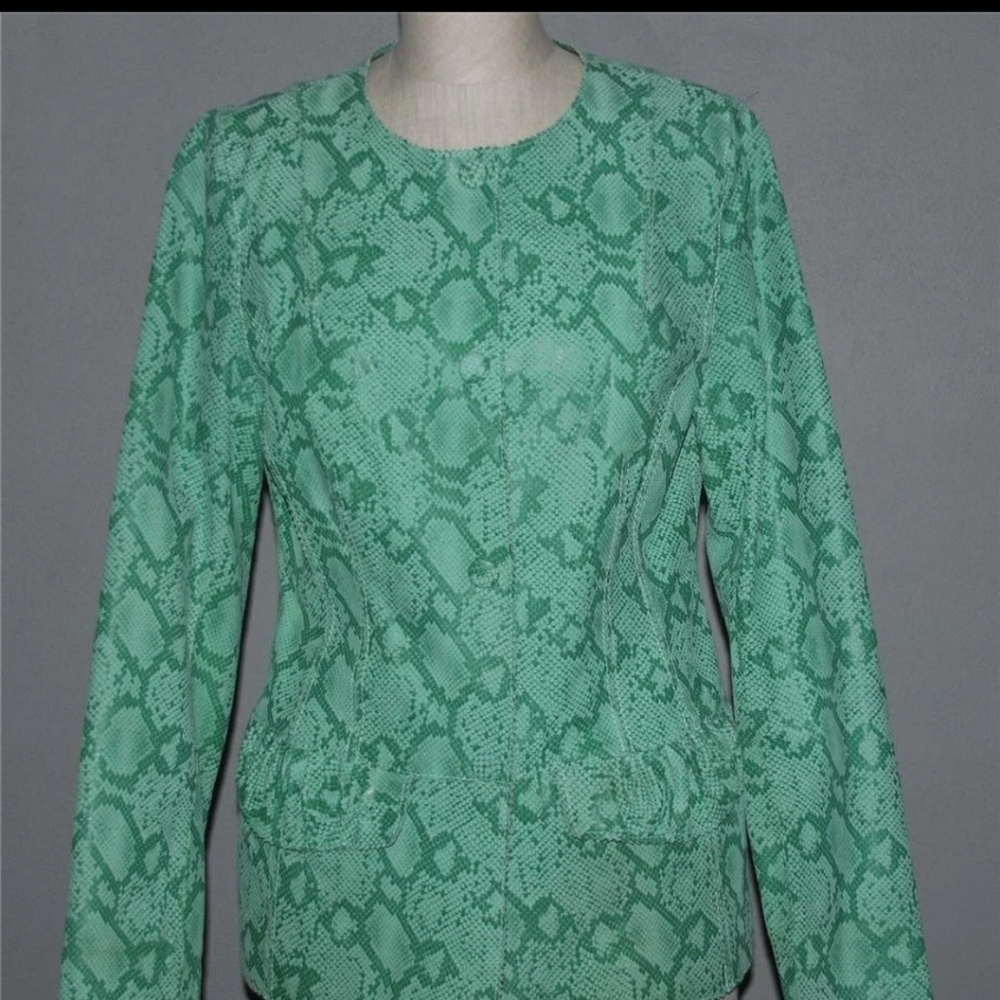 Vintage Green Snake Print Long Blazer